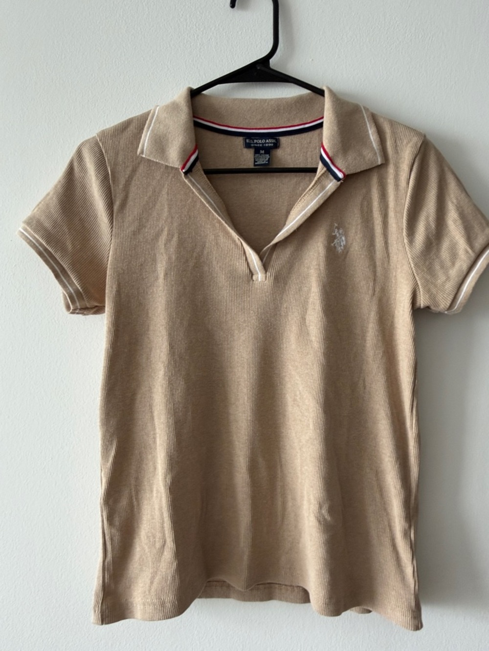 U.S. Polo Assn. Tan Polo with Red, White & Navy Trim